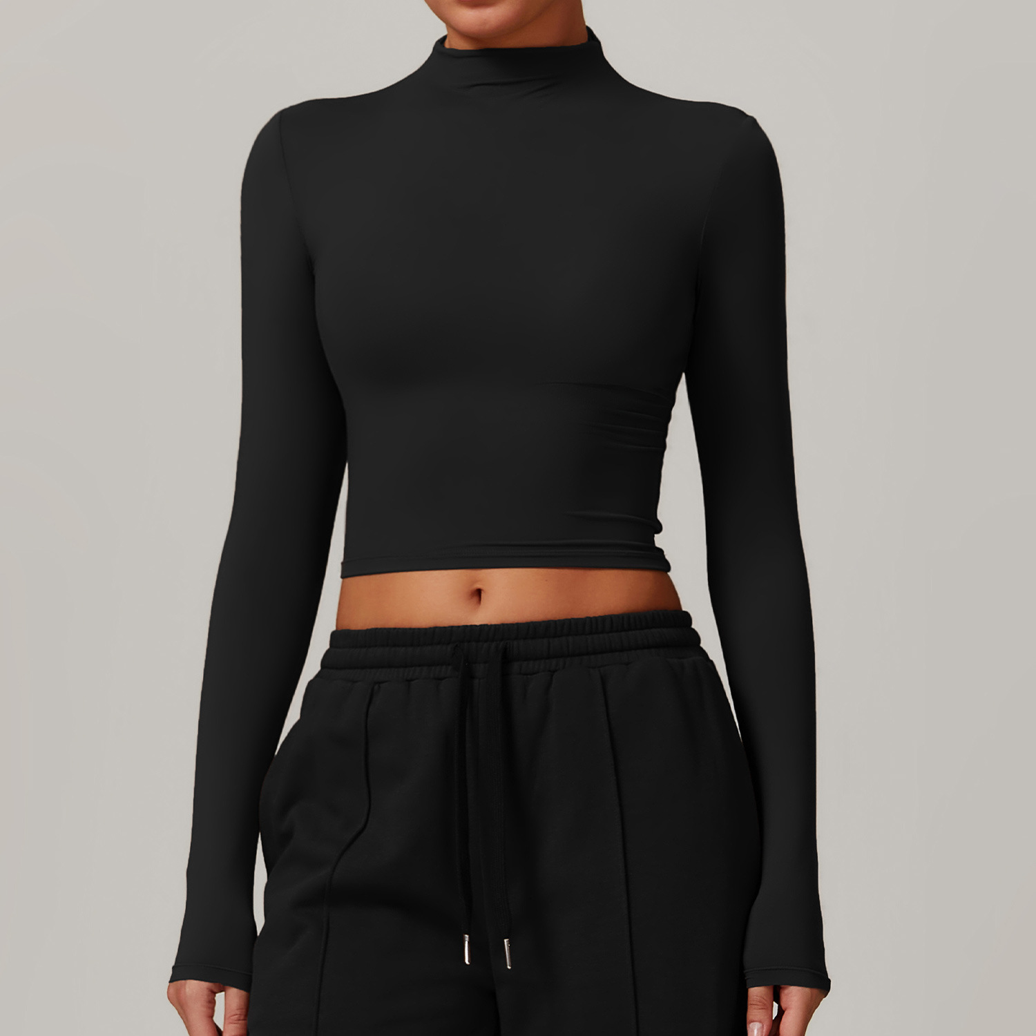 Mock Neck Long Sleeve Crop Top